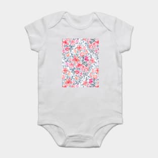 Coral and Grey Candy Striped Crayon Floral Baby Bodysuit